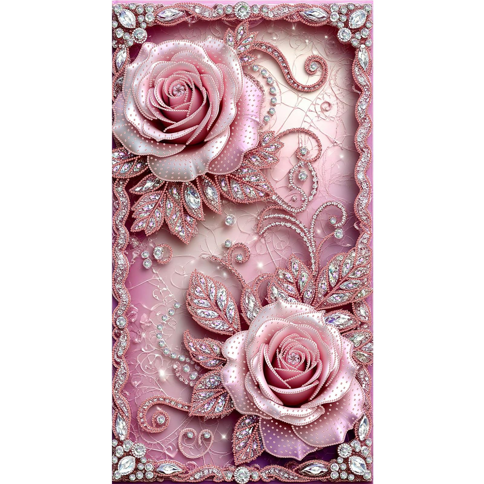Large Special Shape Diamond Art Painting Kits for Adults – 5D Crystal Rhinestone DIY Craft, Big Diamond Mosaic Wall Decor Gift 15.7x27.5 Inch(Pink Crystal Roses)