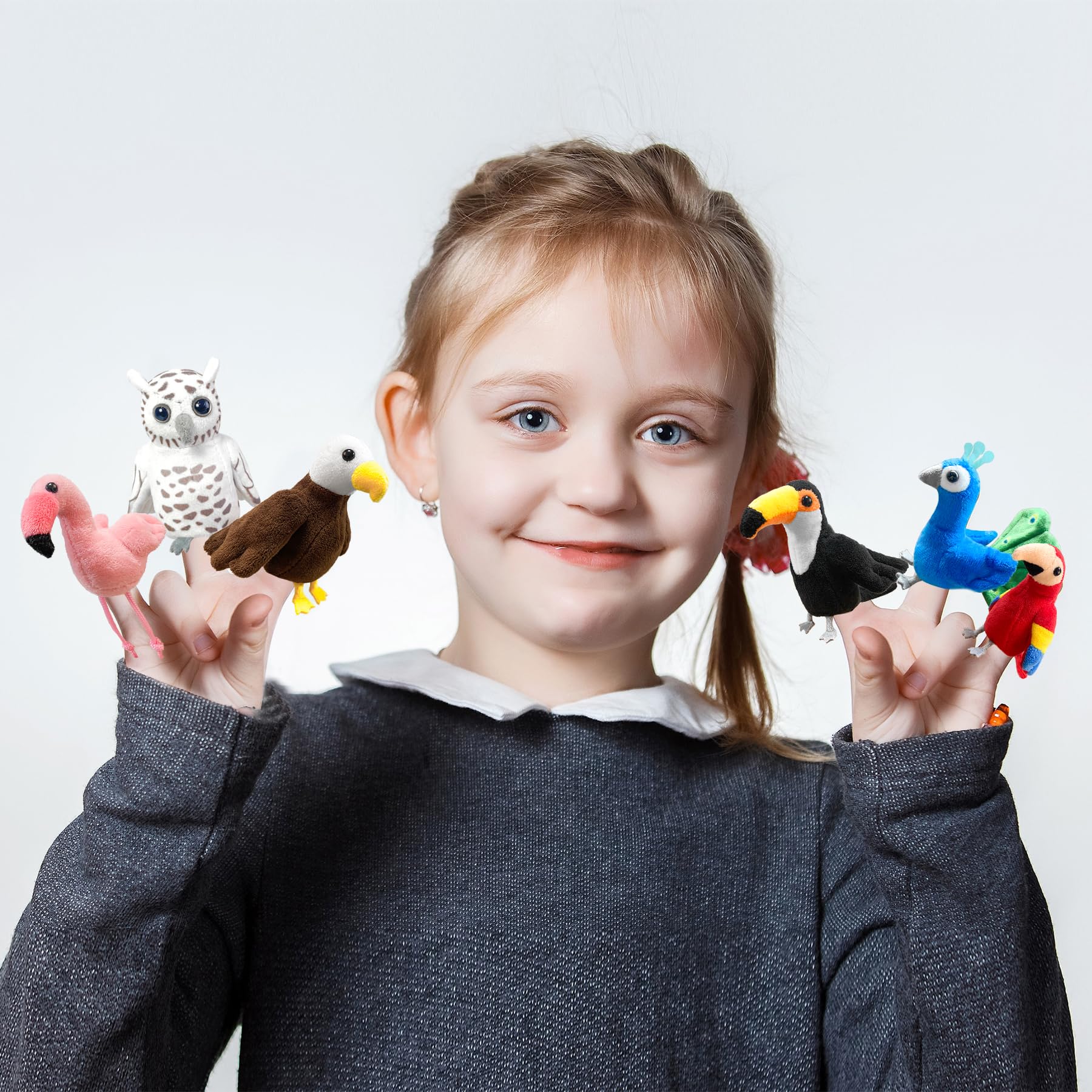 Lot de 6 marionnettes à doigts en forme d'oiseau, marionnettes d'animaux mignonnes pour jeux de rôle, mini marionnettes à main adaptées aux enfants, marionnettes d'animaux pour la
