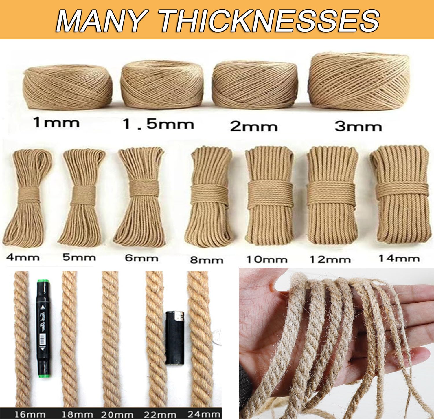 Cuerda de sisal rascador para gatos, cable grueso de reparación de árbol para gatos, cordel de cáñamo, proyecto de bricolaje, paquete de jardinería, decoración del hogar (30 mm x 10 m)