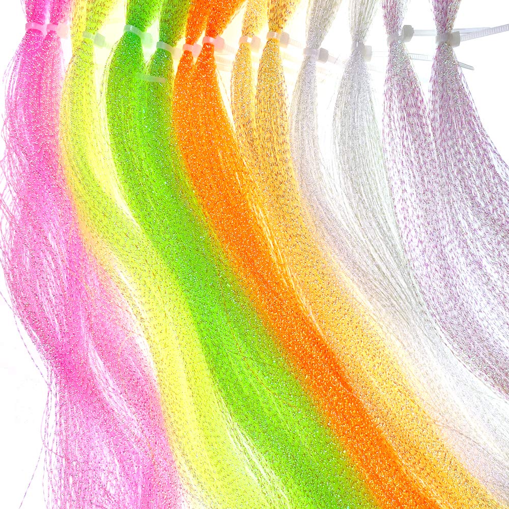 wifreo Fly Tying Material 10/12/14/16 Pack UV Fluorescent Crystal Flashabou/Pearl White/Nylon/Grizzly Crystal Tinsel Flash Saltwater Jig Tying Streamer Nymph