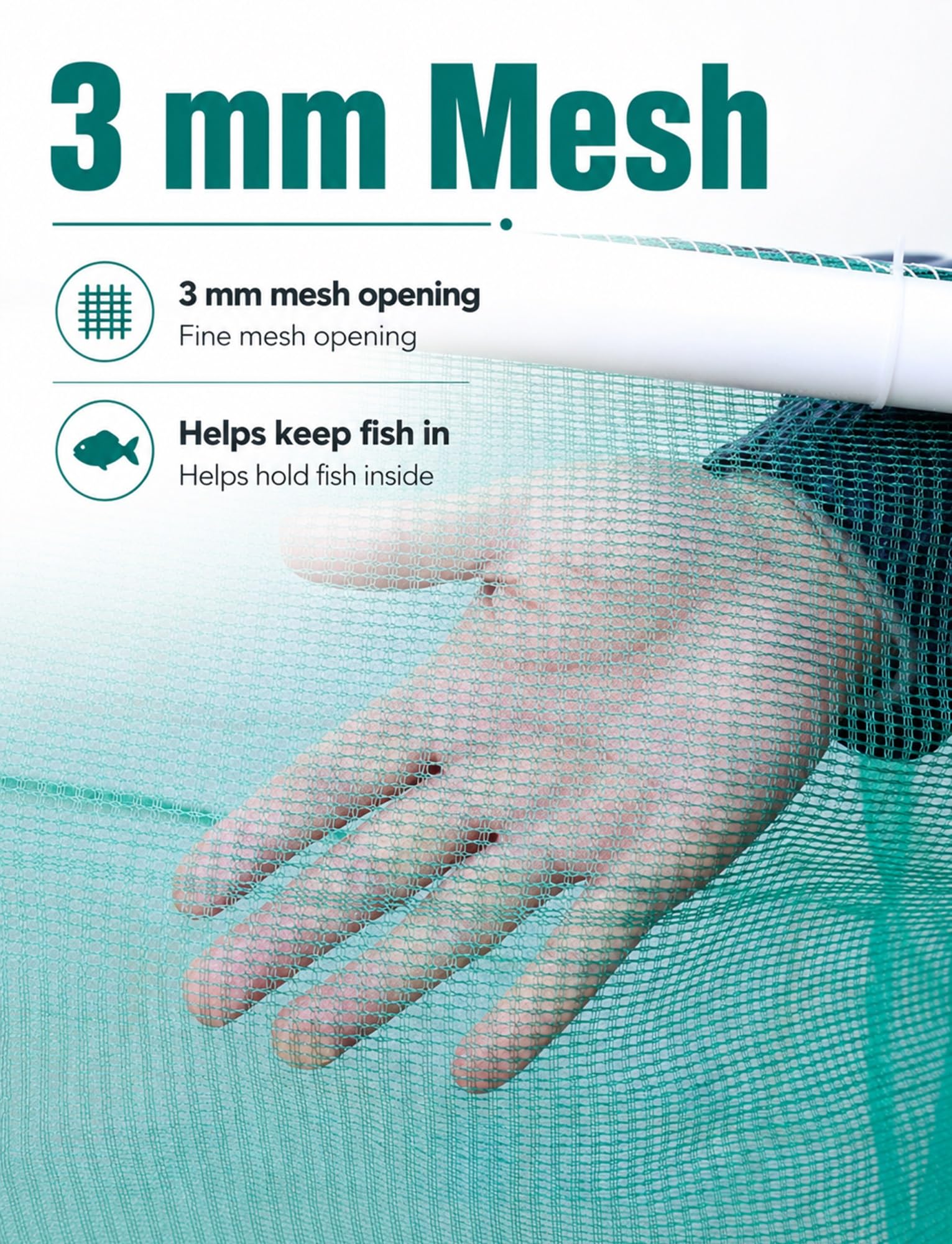 Fischhälter Netz 3 mm mit PVC-Rahmen und großen Schwimmern