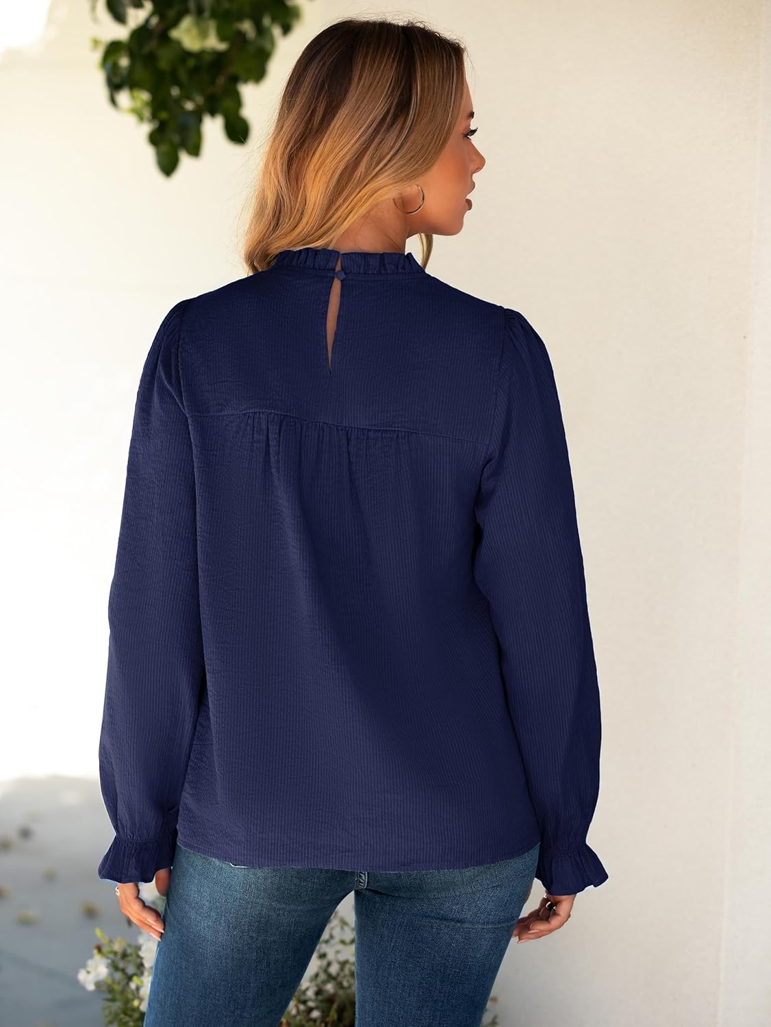 Simplee Womens Eyelet Long Sleeve Tops Crochet Boho Lace Blouses for Women Dressy Casual Work Fall Trendy Shirts - Image 5