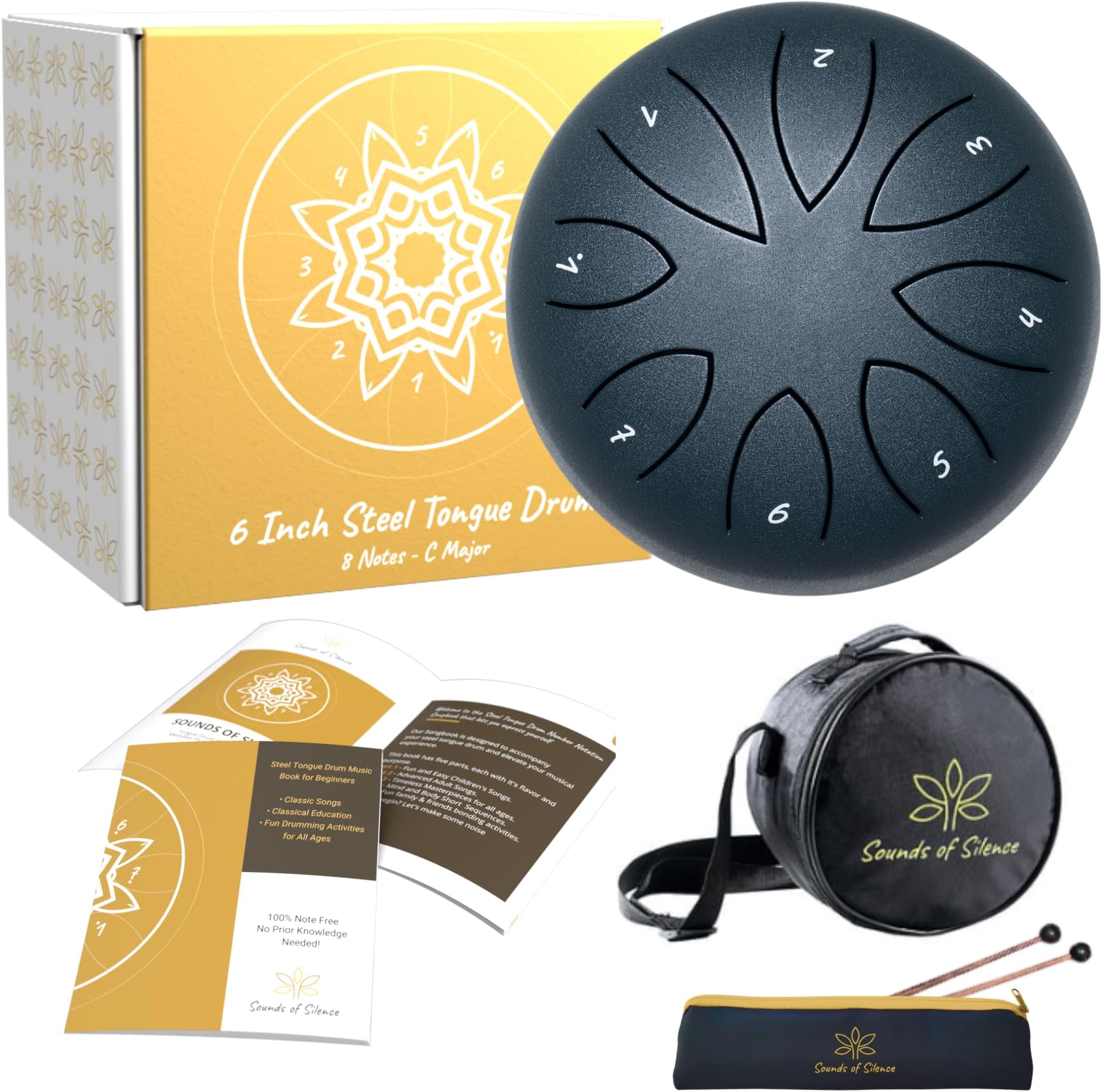 Steel Tongue Drum Calming Gifts - 6 Inch 8 Notes Steel Tongue Drums For Adults, Intuitive Scale For Beginners, Sound Healing Instruments (Drum And Songbook Blue)