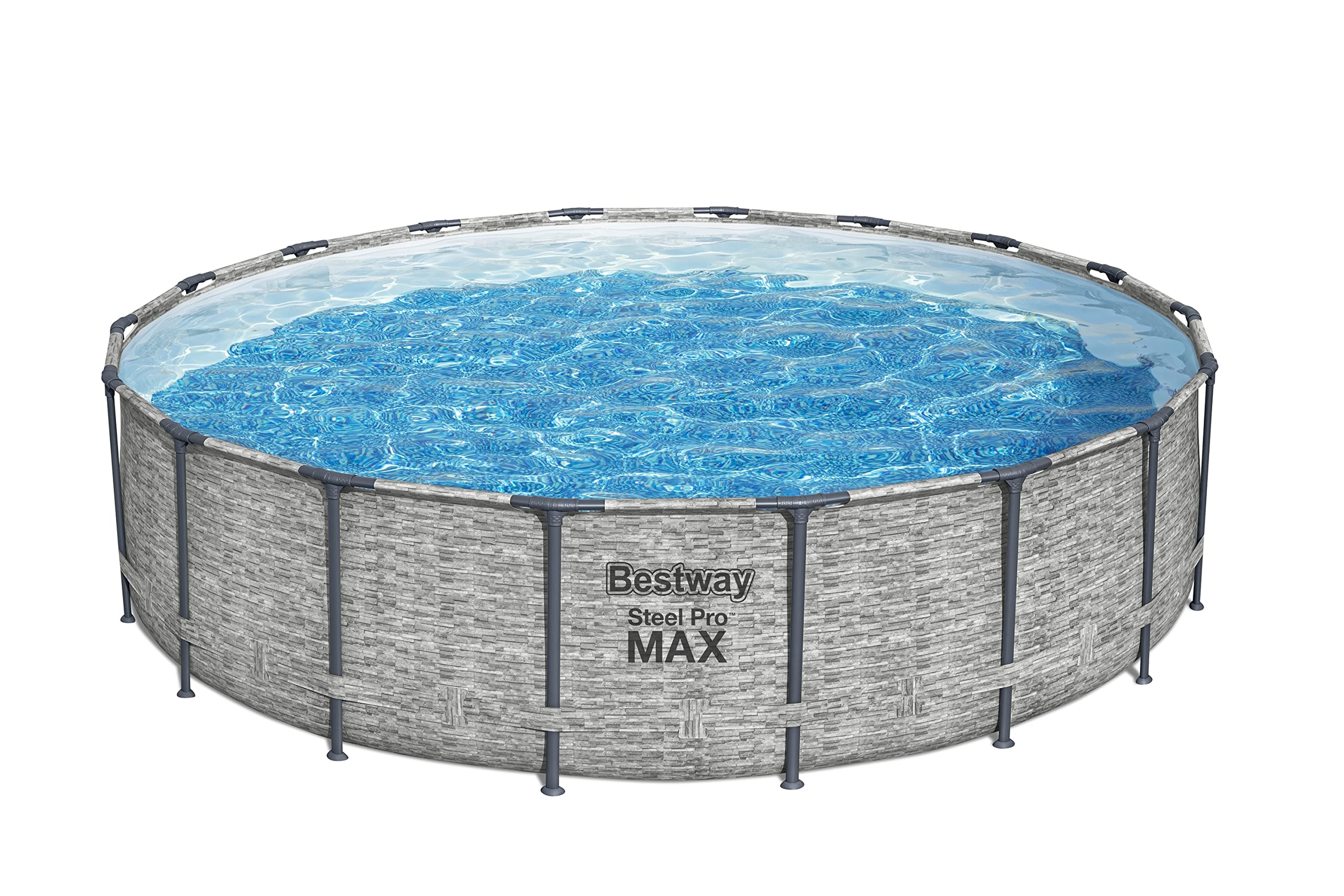 Bestway Steel Pro Max™ Außenpool, Motiv graue Steine, 549 x 122 cm, FrameLink™, Leiter, Plane, Pumpe und Filterkartusche