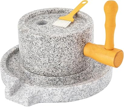 Stone Grain Mill, Manual Hand Made Stone Hand Stone Grinder Natural Granite Paste Mill, Manual Dry/Wet Graphite Machine with Filter Bag Ancient Grinding Stone for Seeds Nuts Corn Green Beans