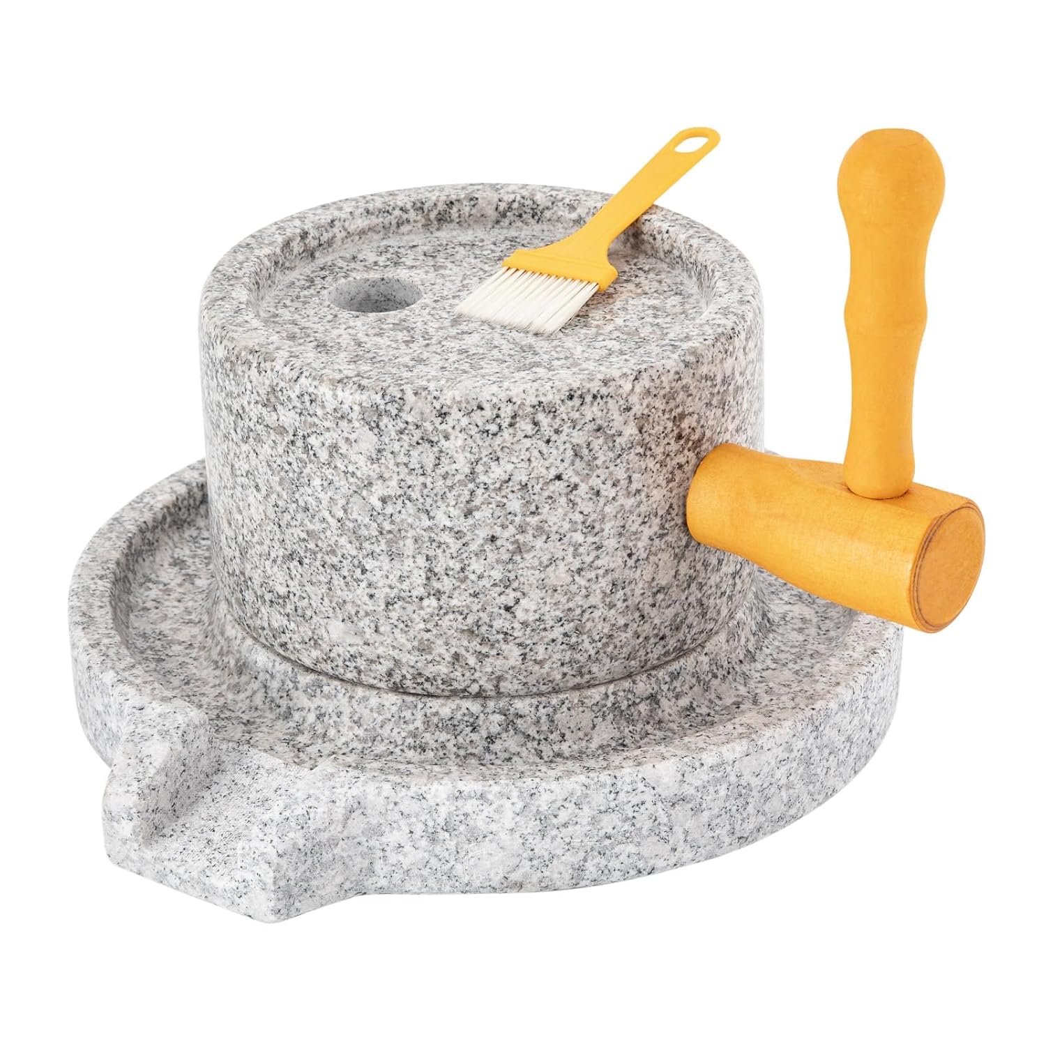 Natural Granite Handmade Stone Mill, Manual Stone Grinder with Removable Parts for Wheat Corn Spices, Home Kitchen Grain Mill with 7.87 Inch Rotating Plate
