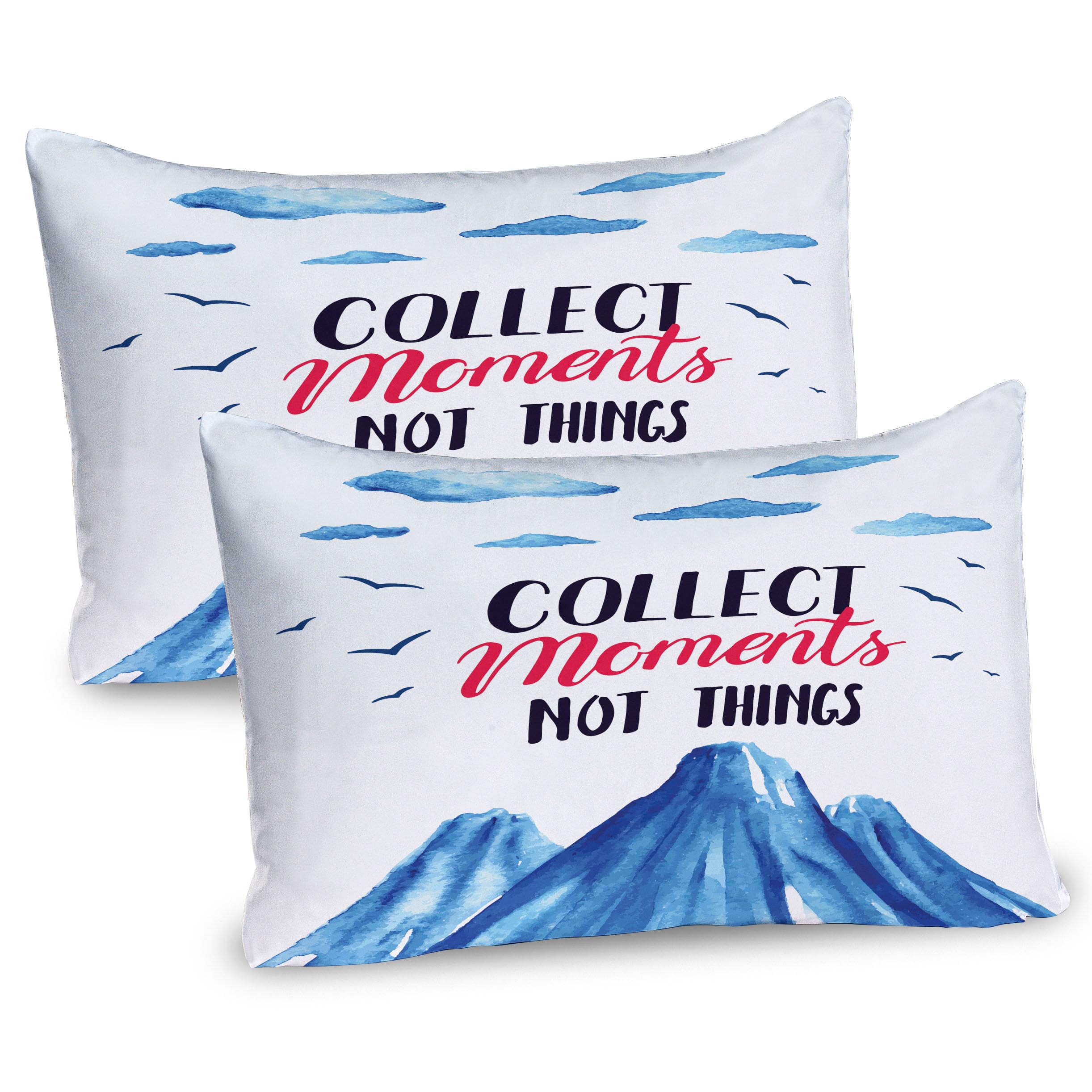 Ambesonne Saying Pillow Sham Set of 2, Watercolor Design Scene of Clouds Birds and Mountains Lettering Print, Quality Microfiber Bedding Item for All Seasons, 26