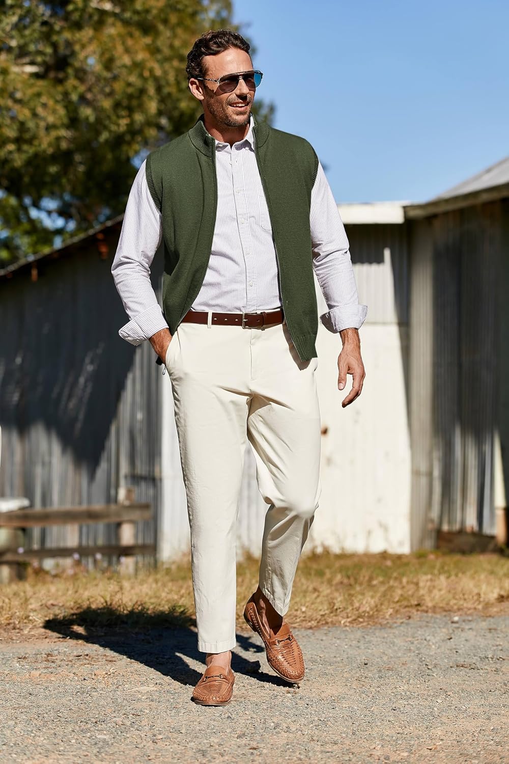 Runcati Mens Full Zip Sweater Vest Knitted Stand Collar Cardigan Golf Vest Casual Slim Fit Sleeveless Sweaters - Image 4