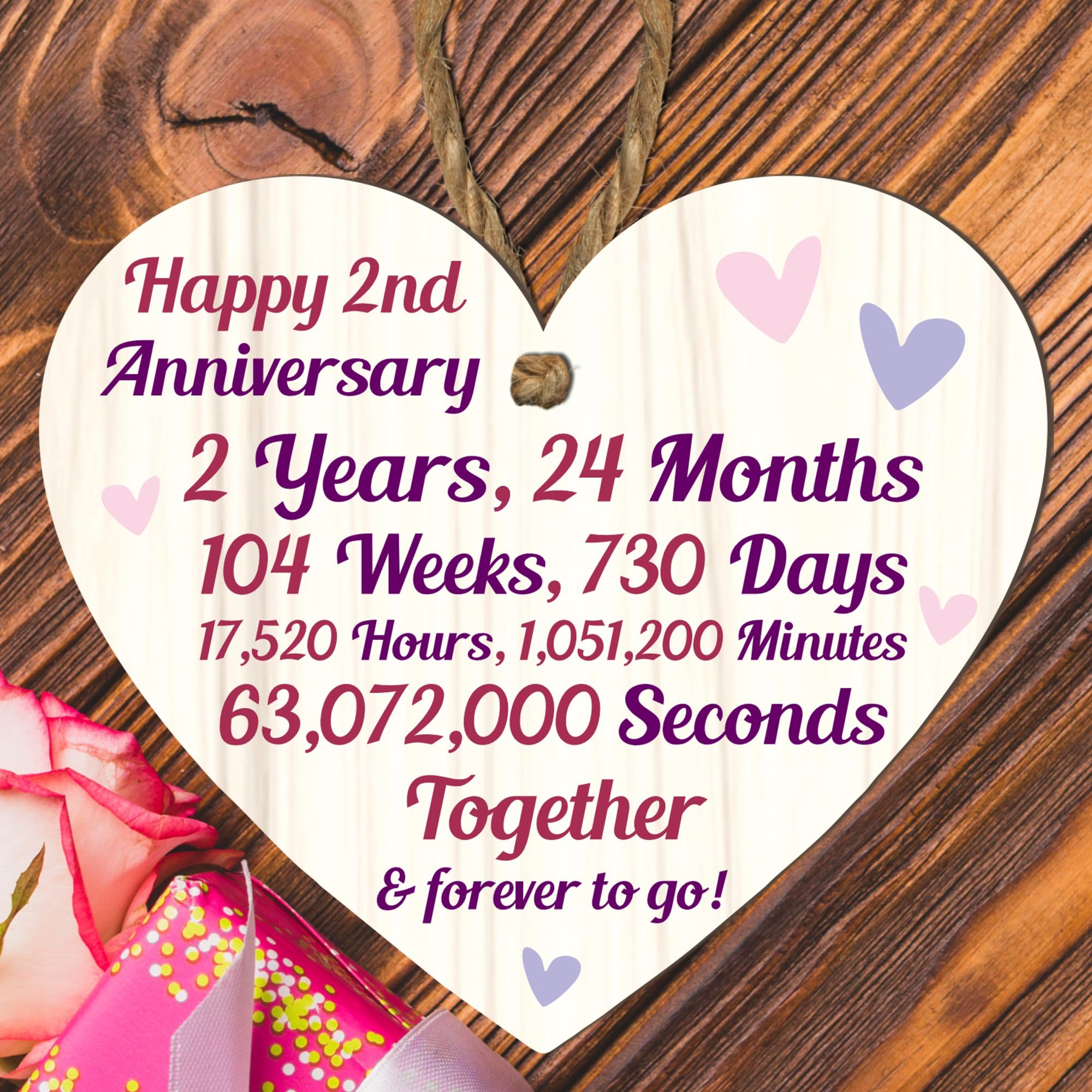 2nd Anniversary Wooden Heart Plaque – Personalised Keepsake Gift for Grandparents, Parents, Him or Her – Rustic Charm, 10cm x 9cm (2nd Anniversary, Large: 23 cm (H) × 20 cm (W)) — image 1