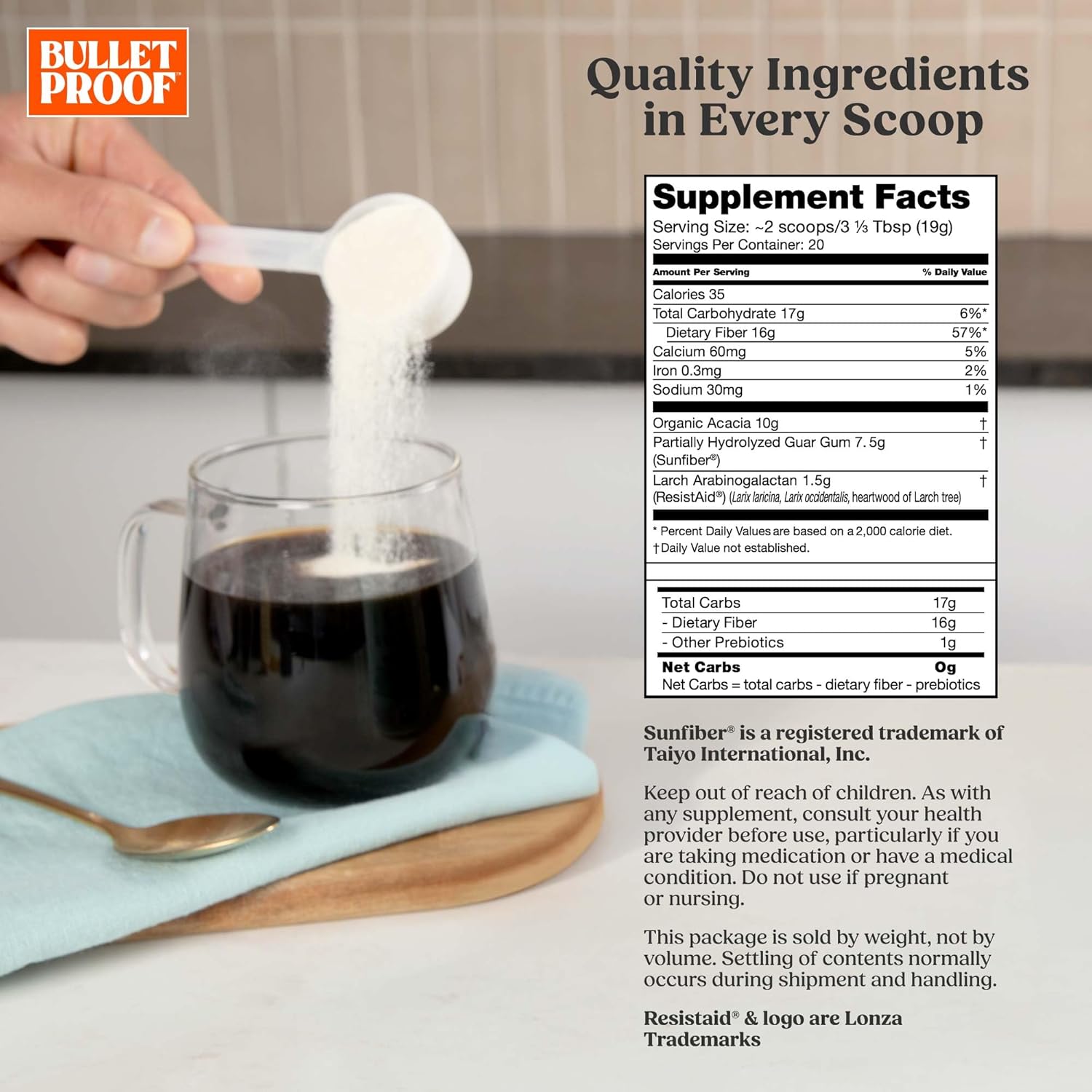 Bulletproof Innerfuel Prebiotic Fiber Powder, Unflavored, 16g Fiber, Plant-Sourced, Non-GMO & Third-Party Tested, Supports Gut & Digestive Health, 0g Sugar, 13.4 oz - Image 2