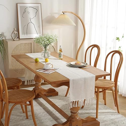 Miniatura 2 de Cenebonxy Camino de mesa rústico bohemio, camino de mesa de lino, camino de mesa de granja, 90 pulgadas de largo para decoración de mesa de comedor,