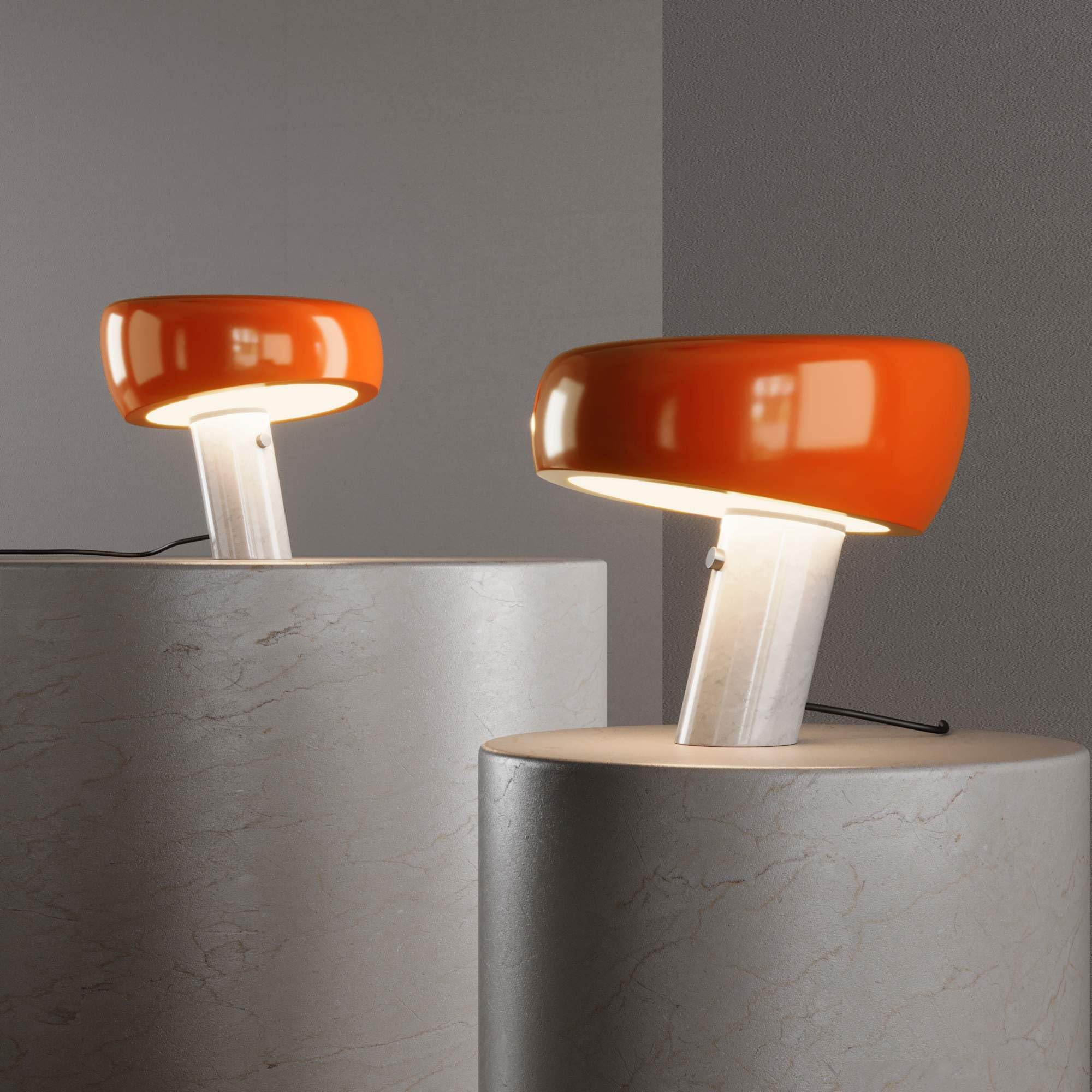 BARCELONA LED Lámpara de Mesa Moderna Naranja con Base de Mármol Blanco, Diseño Clásico y Lujoso para Escritorio, Mesita de Noche o Sala, Estilo Retro y Elegante Pequeña Luz Directa E27, 28cm