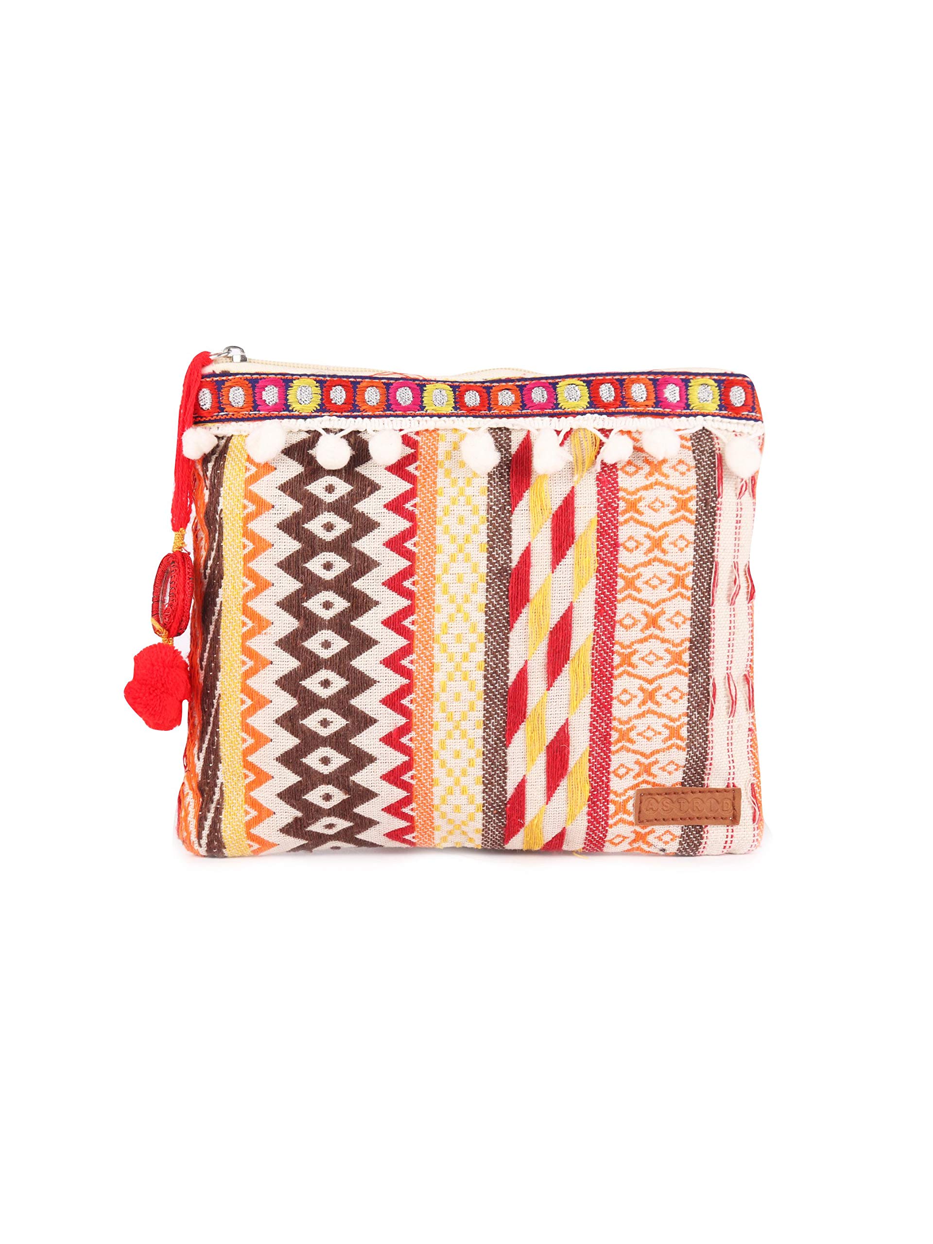 Red Cotton Makeup/Travel Pouch with Tassels-image-15