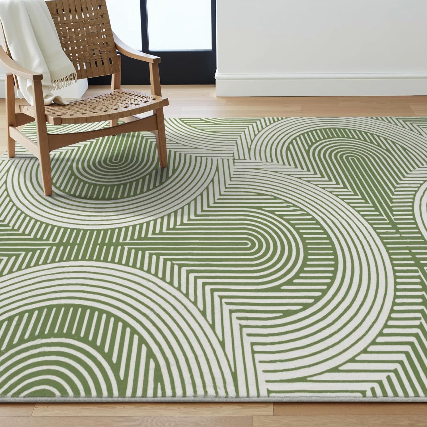 Asrug Green Area Rug 3x5 Feet - Modern Abstract Green Rug Non-Slip, Living Room Bedroom Kitchen Carpet, Machine Washable 3'x5', Easy Clean Soft Indoor Floor Decor for Office Bathroom