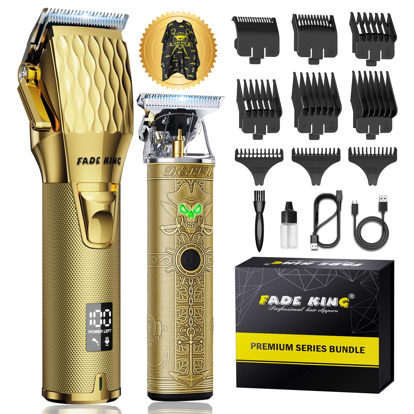 FADEKING Professional Hair Clippers for Men, Cordless Clipper & Trimmer Kit | 7000RPM High-Speed Motor, Barber-Grade Fade Clippers, Ultra-Thin Fade Blade, Ceramic Moving Blade, T-Blade Trimmer