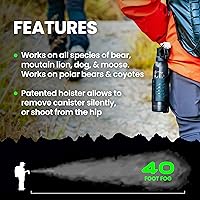Vista 4 de Bear Spray con funda de 40 pies de alcance, máxima resistencia, espray registrado por la EPA para osos, leones de montaña, coyotes, perros y alces
