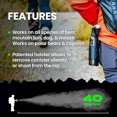 Miniatura 4 de Bear Spray con funda de 40 pies de alcance, máxima resistencia, espray registrado por la EPA para osos, leones de montaña, coyotes, perros y alces,