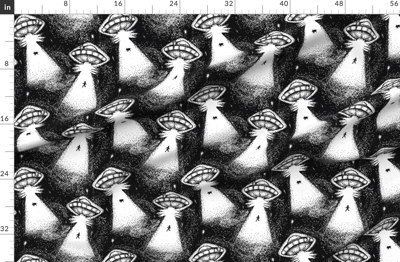 Spoonflower Fabric - UFO Space Flying Pointillism Galaxy Ship Spaceship Printed on Organic Cotton Sateen Fabric by The Yard - Sewing Quilting Apparel Home Decor