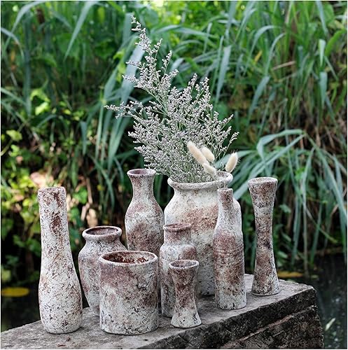 Miniatura 6 de roro Jarrón rústico de cerámica rústico marrón hecho a mano de 7 pulgadas, antiguo para interiores y exteriores con un elegante diseño clásico en