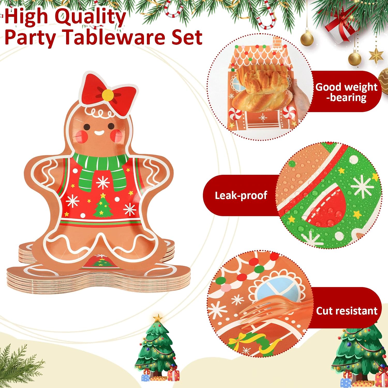 48 Count Christmas Party Plates Gingerbread Party Decorations Gingerbread House Plates Decorations Gingerbread Man Xmas Holiday Disposable Paper Platter for Merry Christmas Winter Tableware Supplies