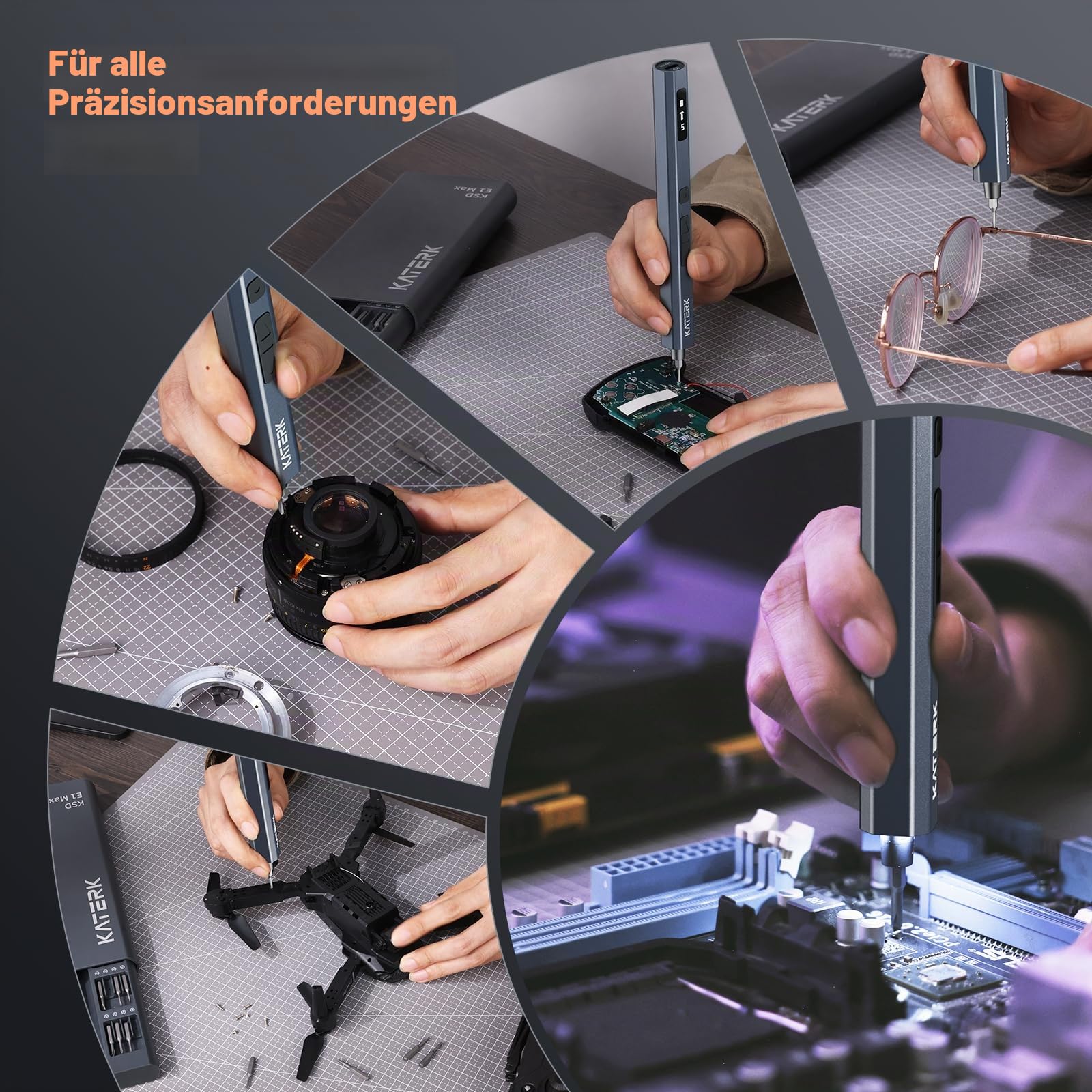 KATERK 64 Präzisions Schraubendreher Set,Mini Elektro Schraubendreher Set,Kleiner Akku Schraubendreher mit LED Licht,Magnetischer Aufbewahrung,Reparatur Werkzeugsatz für Elektronik,Telefon,Kamera,Uhr