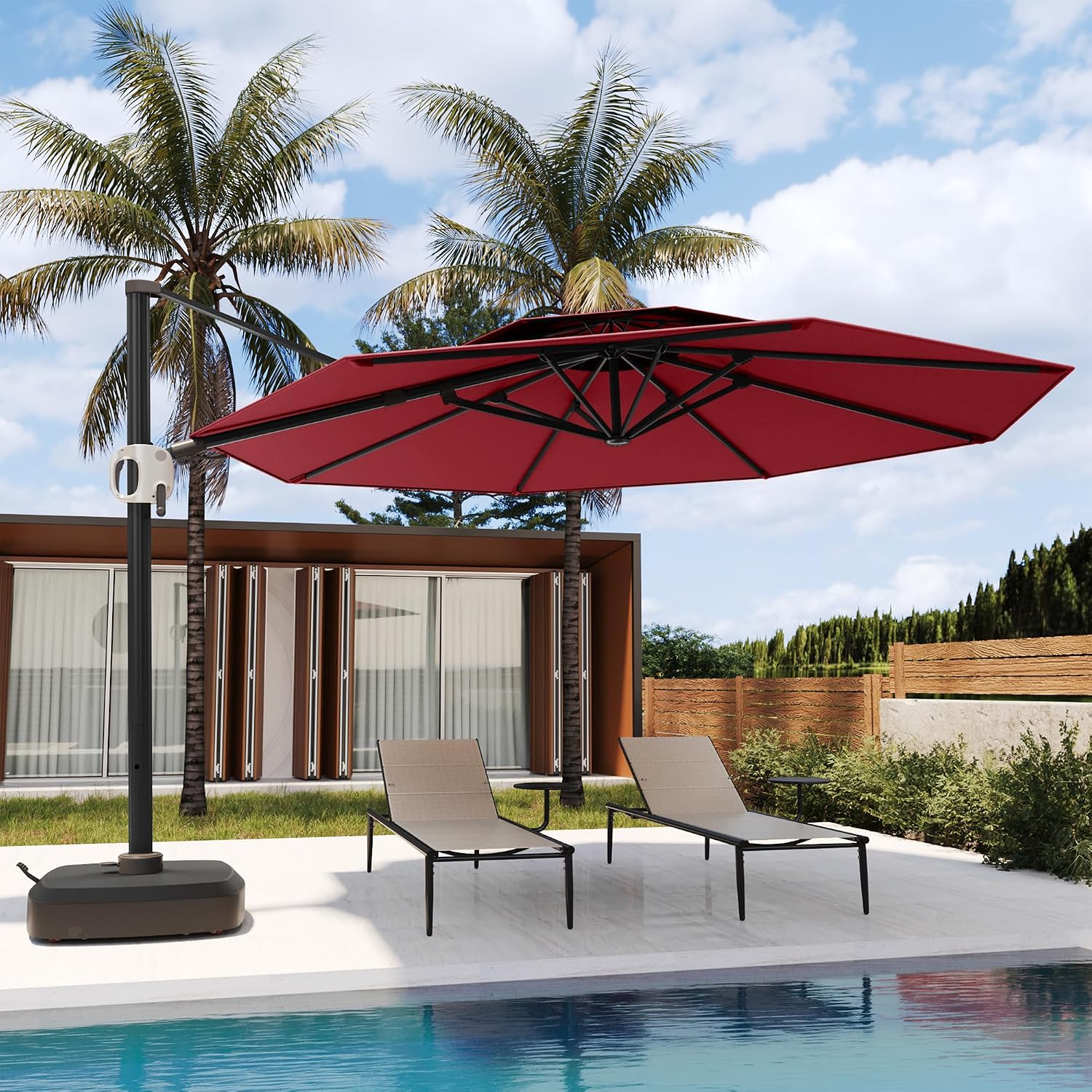EAST OAK and Flame&Shade Patio Umbrella, 10ft Square Outdoor, Large Offset Cantilever Umbrella with 360° Rotation, Heavy Duty Windproof and UV Resistant Double Top for Pool and Deck, Night Blue