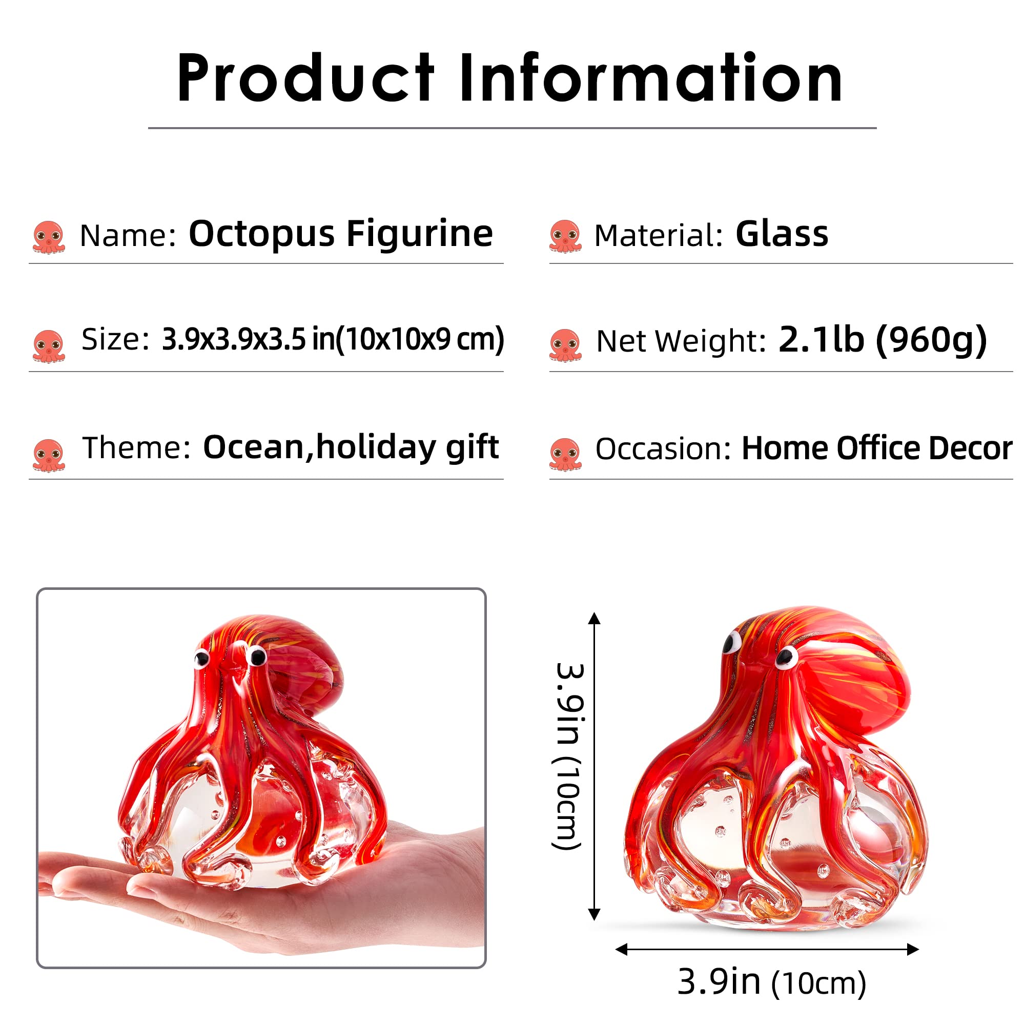 Figura de pulpo soplado de vidrio marino para acuario colección regalo pisapapeles oficina
