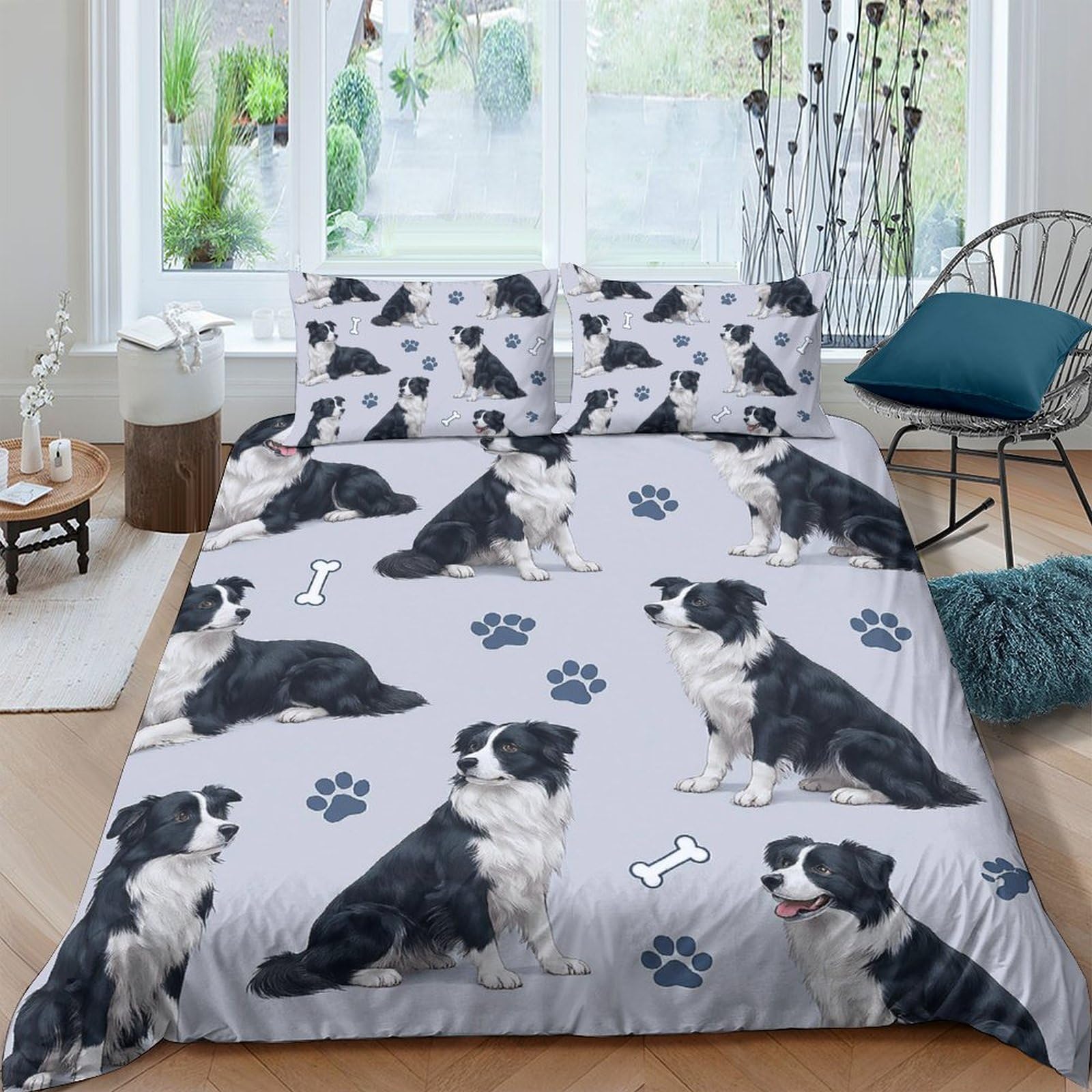 Ctjqhvkz Style-9 3D Printed Border Collie Dog Fitted Sheet Microfiber Grey Bed Cover For Bedroom Guest Room Dorm Mattress Protection Single（135X200cm）