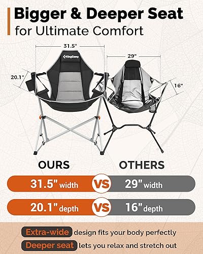 Miniatura 5 de KingCamp Silla hamaca con reposapiés, sillas de camping plegables portátiles oscilantes para adultos, máximo 400 libras, resistente, plegable, de