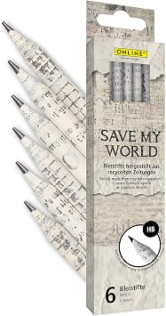 ONLINE Recycled Newspaper Pencils I Value Pack 6 x Environmentally Friendly Pencils Set HB I Pen Set for Drawing, Painting, Sketching, Writing I for Children, School, Artists