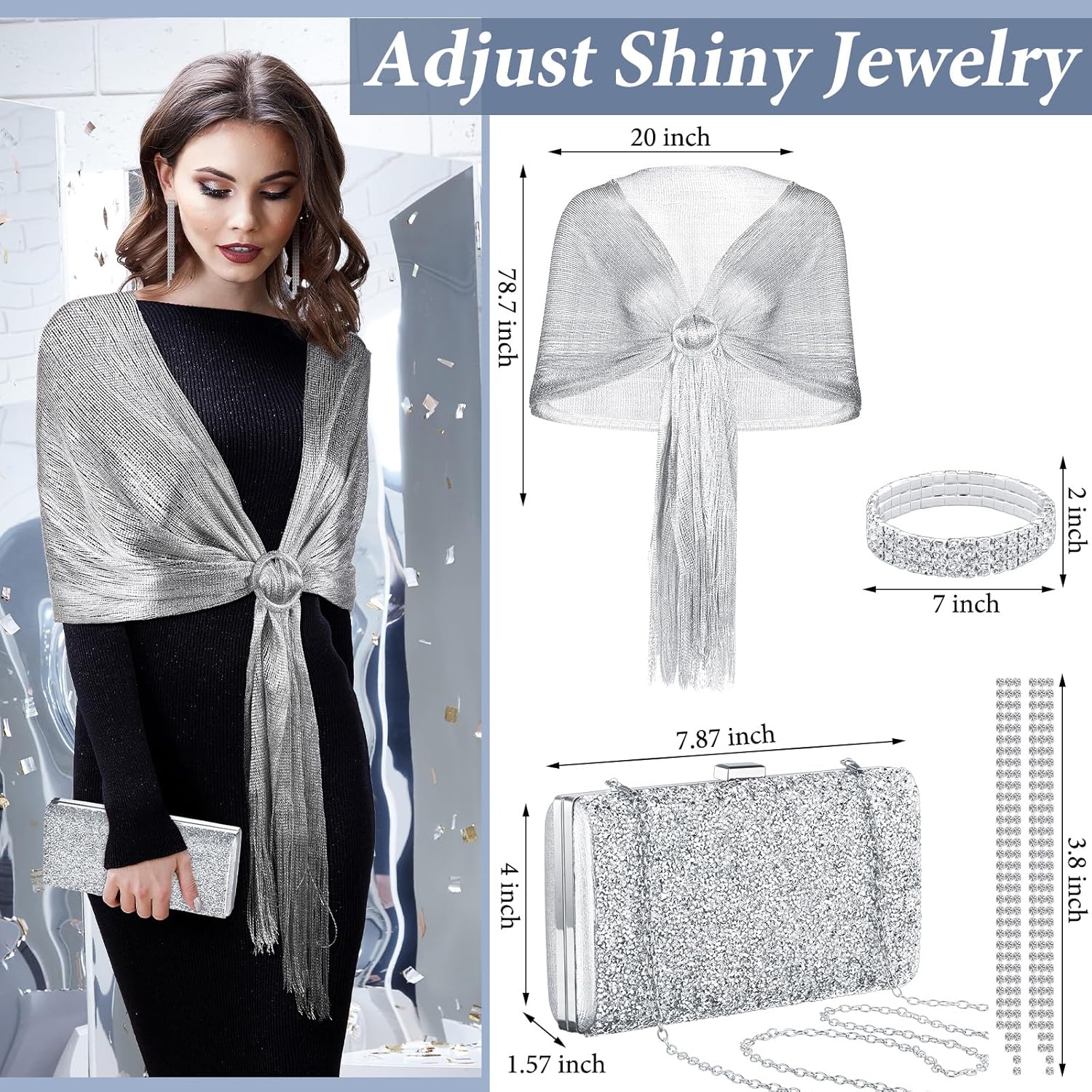 Tiamon 5 Pcs Rhinestone Jewelry Sets Shawls and Wraps Formal Clutch Purses for Women Evening Dresses Bridal Weddings(Noble) - Image 2