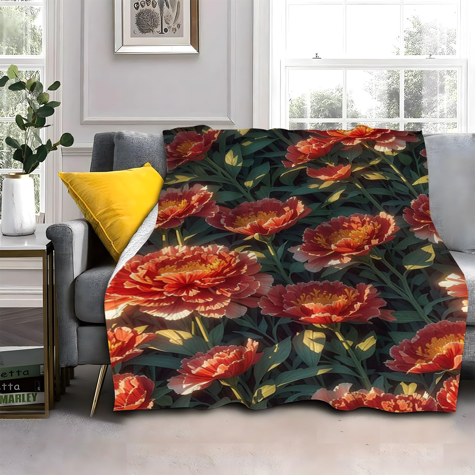 LLSZAHD Red Blossoms Throws Blanket King Size Plants Comfort Soft Sofa Bed Throw Blanket 152x204cm, Modern Fashion Design Style Children Adults Bedroom Decor - Fluffy Blankets 60"x80"