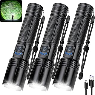 Flashlight Rechargeable 90,000 High Lumens, 3 Pack Led Flash Lights with 5 Modes, Waterproof Handheld Linterna for Camping, Home, Outdoor