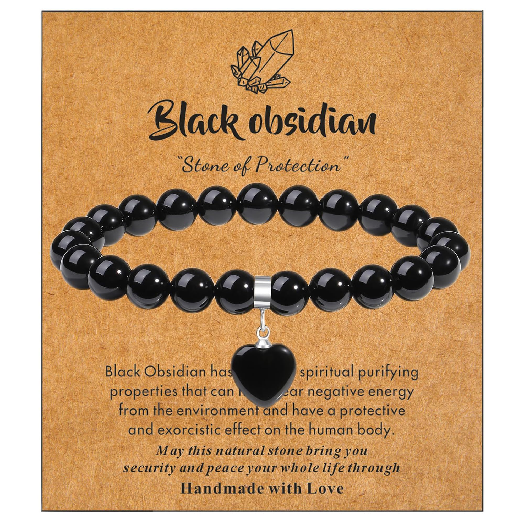 Healing Crystal Heart Bracelet for Women Ladies 8mm Gemstone Beaded Bracelet Jewellery,Birthday Valentines Christmas Gifts for Her