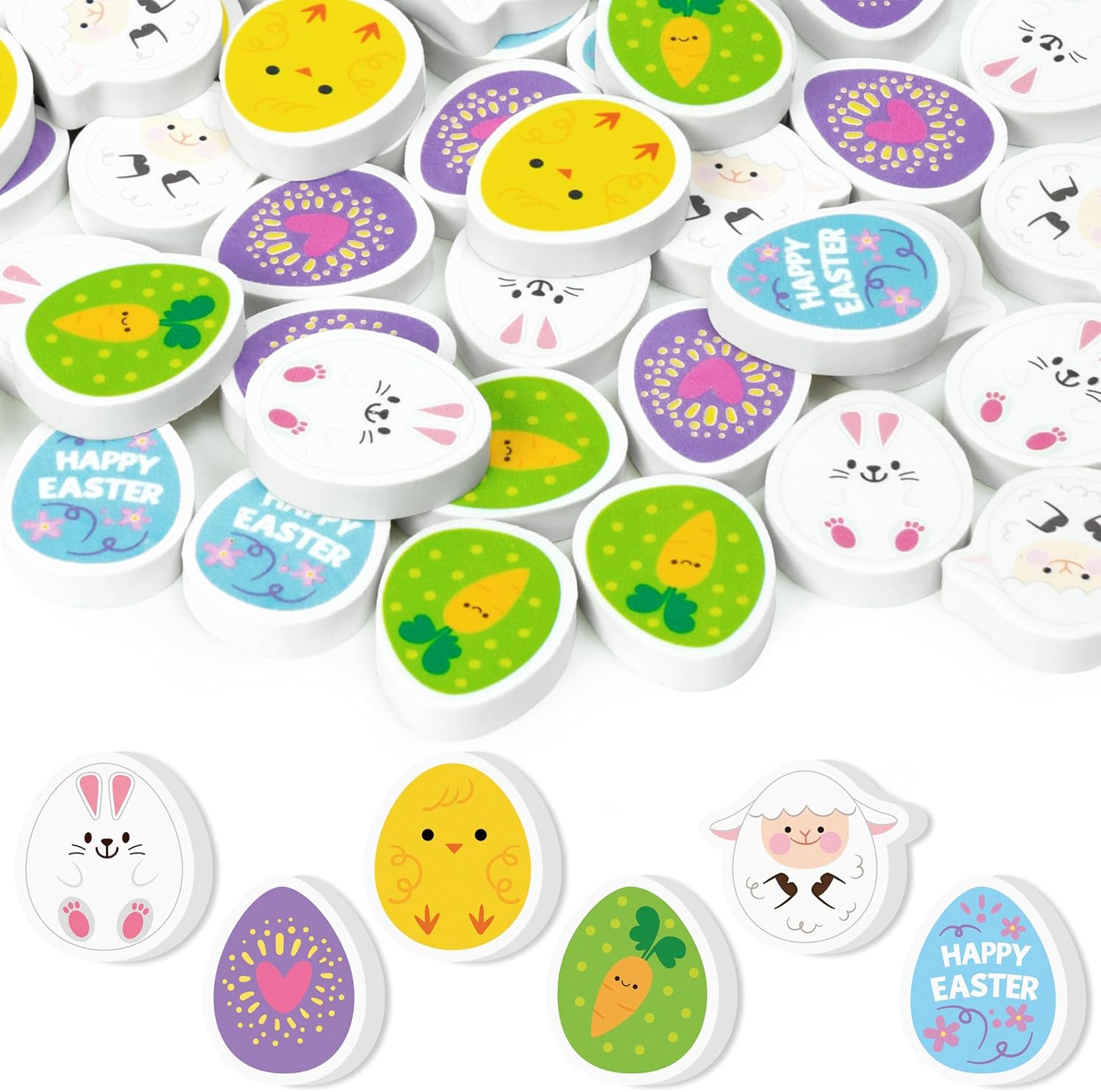 Easter Egg Mini Erasers for Kids - 60Pcs Spring Gifts Happy Easter Pencil Erasers Cute Bunny Sheep 3D Puzzle Eraser Desk Pet Stationery for Classroom Reward Basket Stuffers Birthday Party Favor