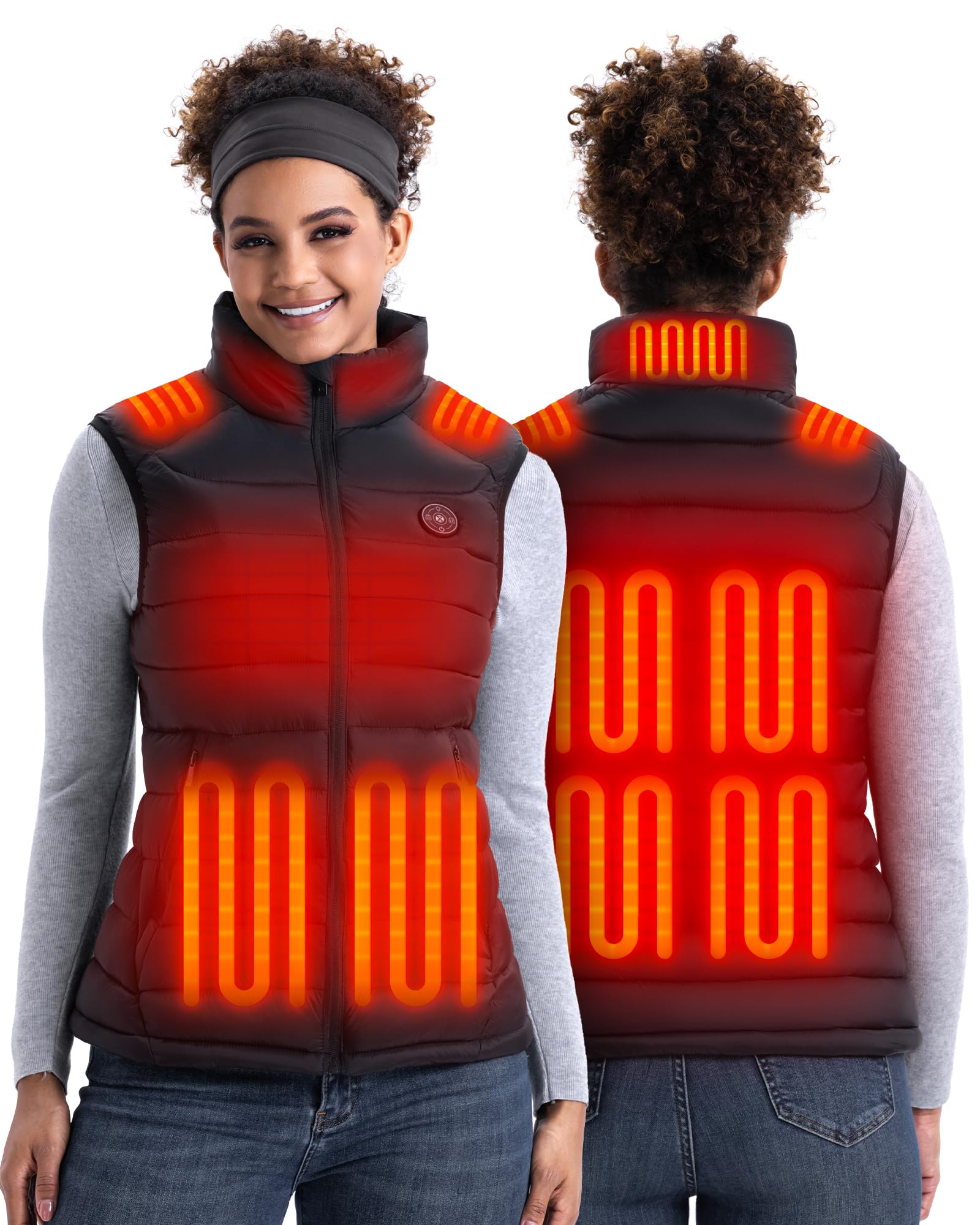 Gilet chauffant pour femme avec batterie externe, gilet chauffant réglable pour femme avec 15 zones de chauffage, gilet chauffant avec interrupteur intelligent 5 en 1 pour l'extérieur