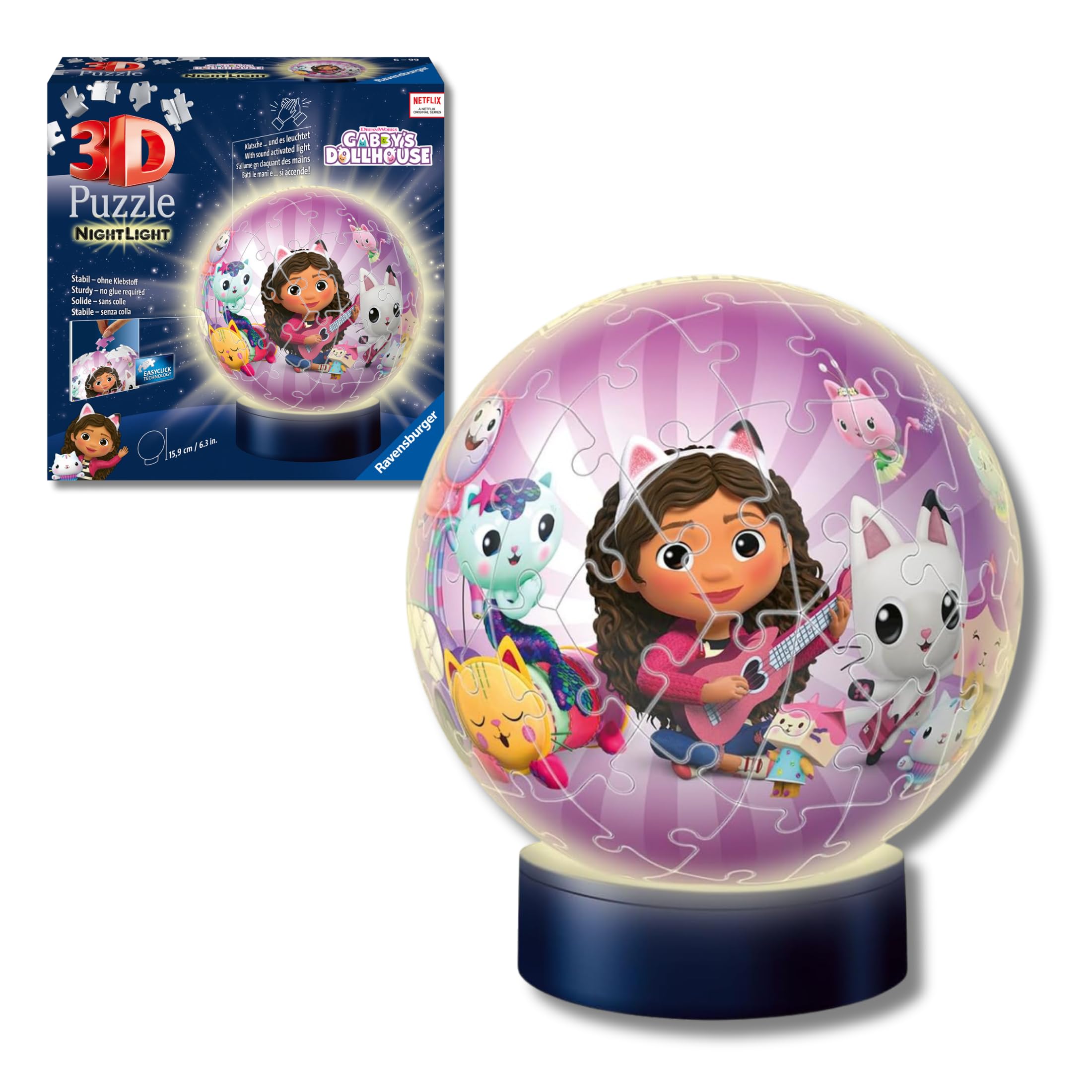 Ravensburger - Puzzle 3D Lampada Gabby's Dollhouse LED 72 pezzi, 6+ anni