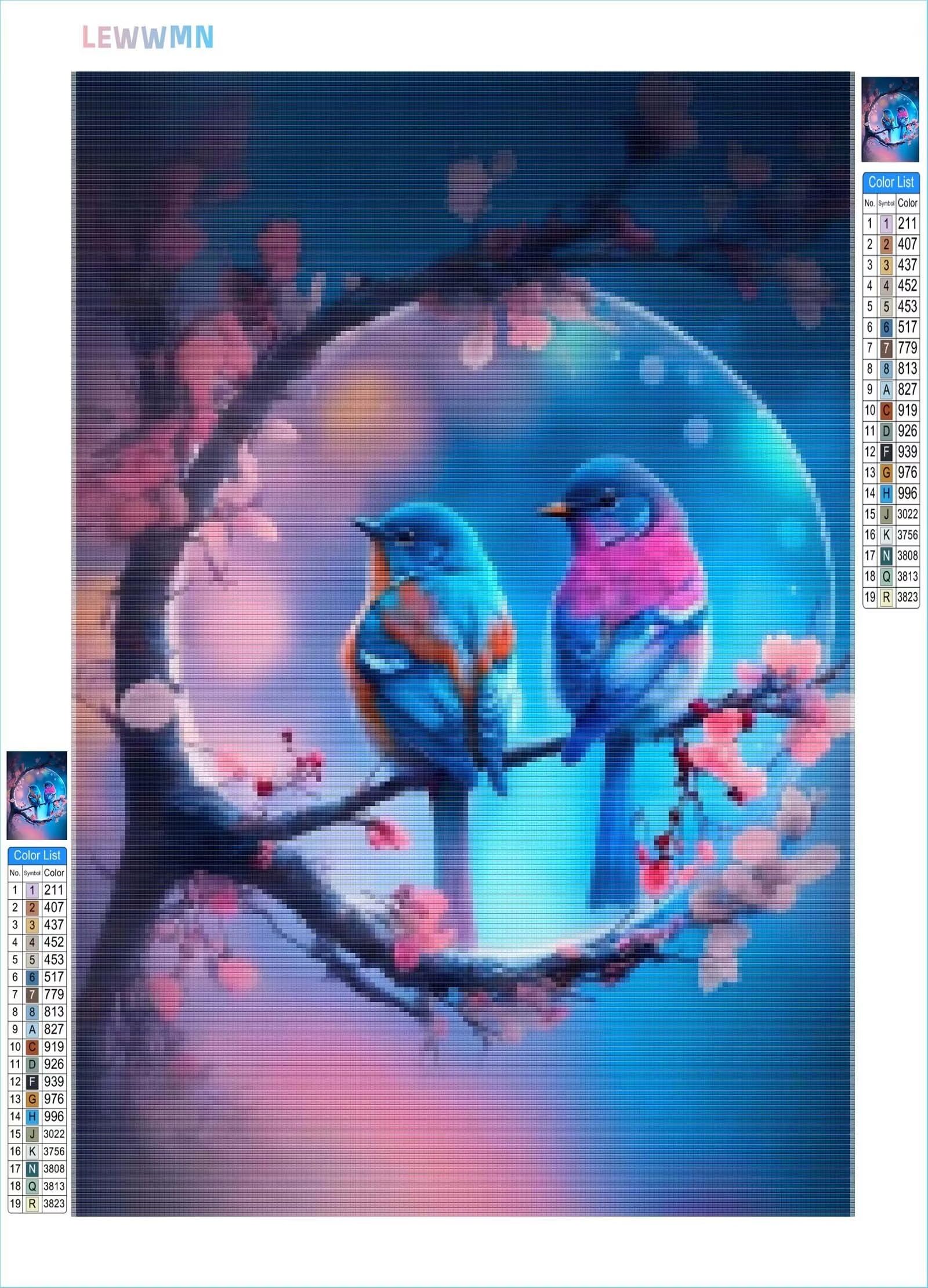 5D DIY Diamante Art Pintura kit Completo, Diamond Painting Adultos Niños Rhinestone Bordado de Punto de Cruz Artes Pintura Painting, Cuadros Decor para Cuarto, Sala de Estar - (Aves) 60x90cm