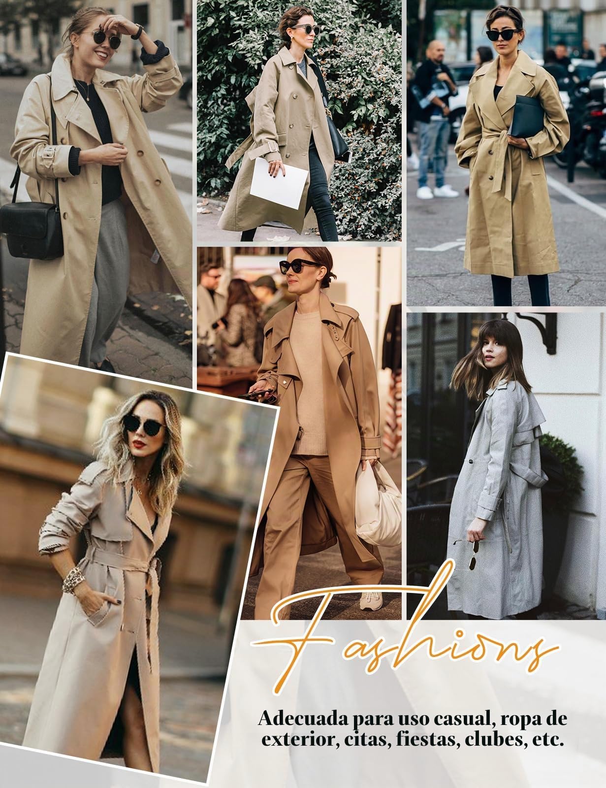 Tuopuda Gabardina para mujer Casual Abrigos con Cinturón Larga Gabardina mujer de Cuello Solapa Clásica Doble Botonadura Cortaviento Trench Chaqueta Primavera Otoño Abrigos