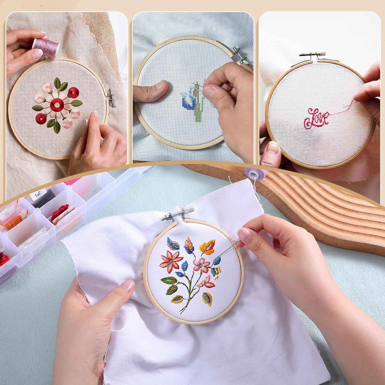 20 Pieces 4 Inch Embroidery Hoops, Adjustable Small Embroidery Hoop Bamboo Embroidery-Hoops Wooden Round-Embroidery Hoop for Gifting and Decorating Cross Stitch, Craft Sewing