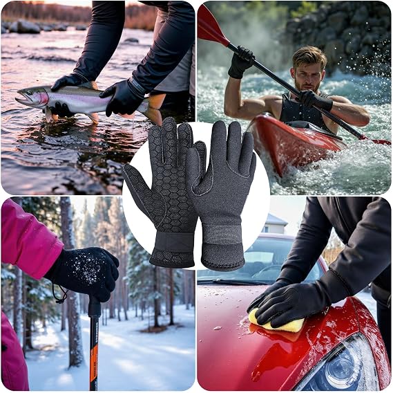 3mm Neoprene Gloves, Five Finger Warm Scuba Diving Gloves