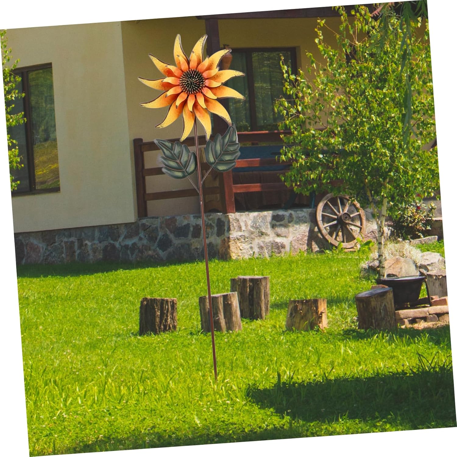 Mipcase Sunflower Windmill Garden Stake Decor Rotating for Outdoor Effortless Installation Weather-Resistant Vibrant Garden Decoration