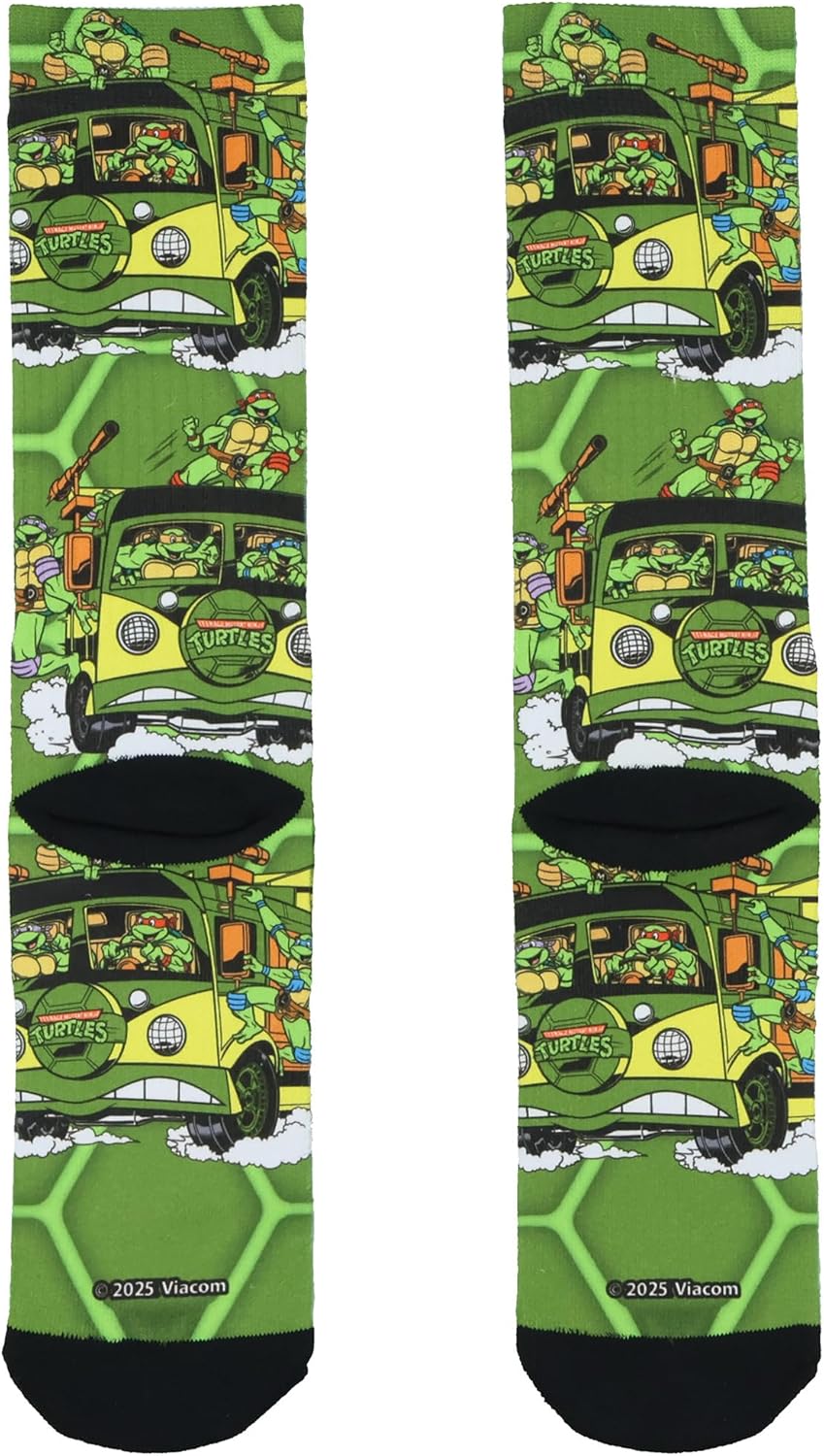 Teenage Mutant Ninja Turtles' Socks Men's Party Wagon Sublimated Crew Socks 1 Pair Fits Shoe Sizes 8-12 - Image 3
