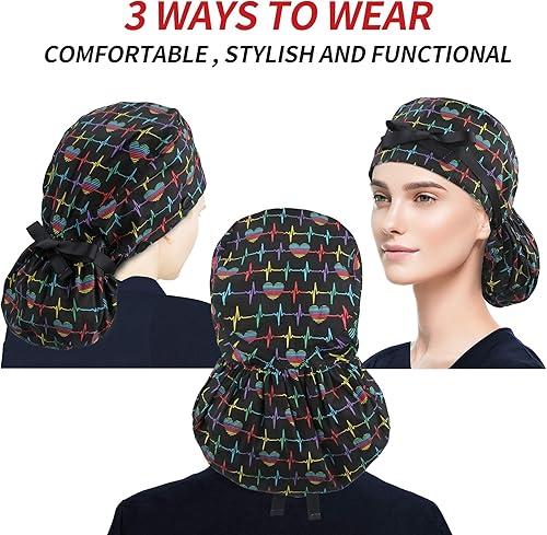 Miniatura 3 de ABAMERICA Gorras quirúrgicas para mujer, gorro de enfermera, soporte funcional para cola de caballo para cabello largo, individual o forrado