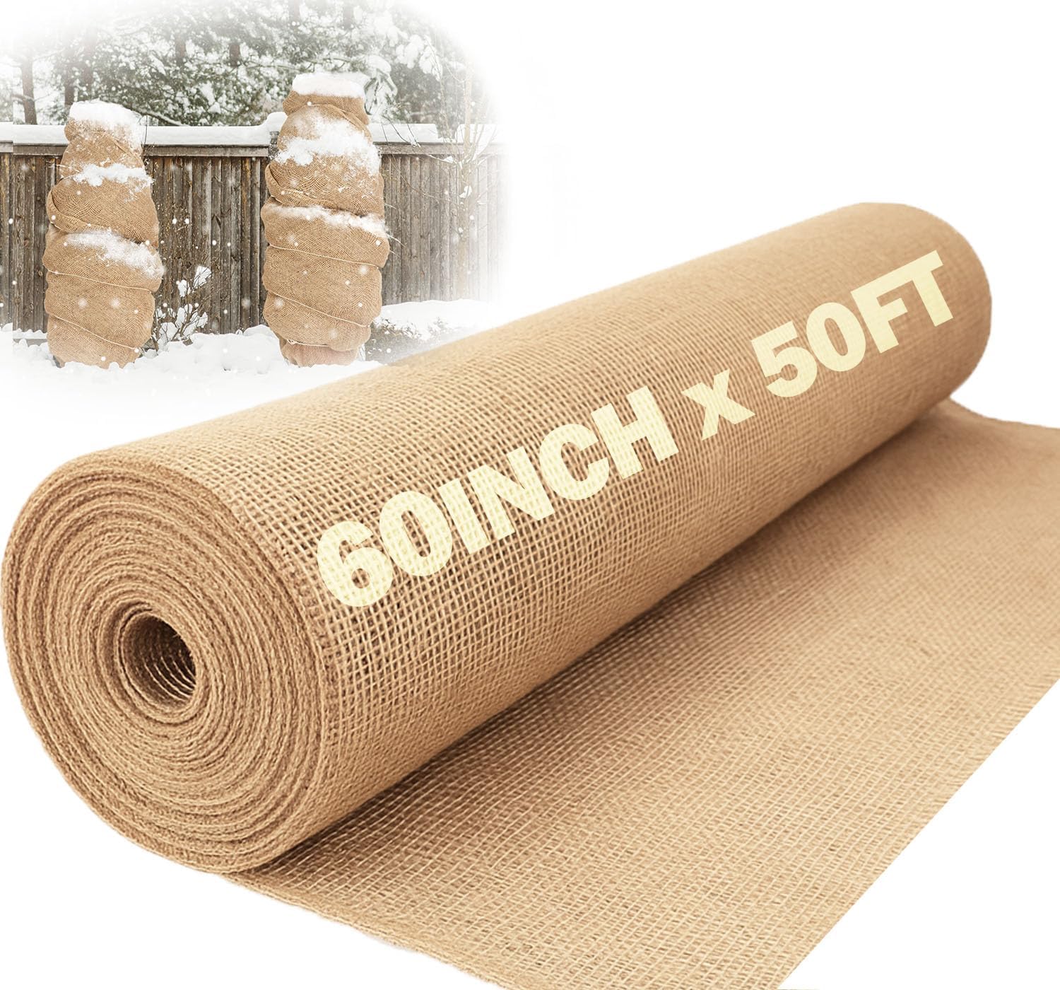 60" x 50 feet Burlap Fabric Roll – Multipurpose Burlap Tree Wrap, Natural Jute Garden Fabric for Outdoor Plant Cover, Weed Barrier Cloth, Landscaping, DIY Crafts, Gardening & Rustic Party Decor