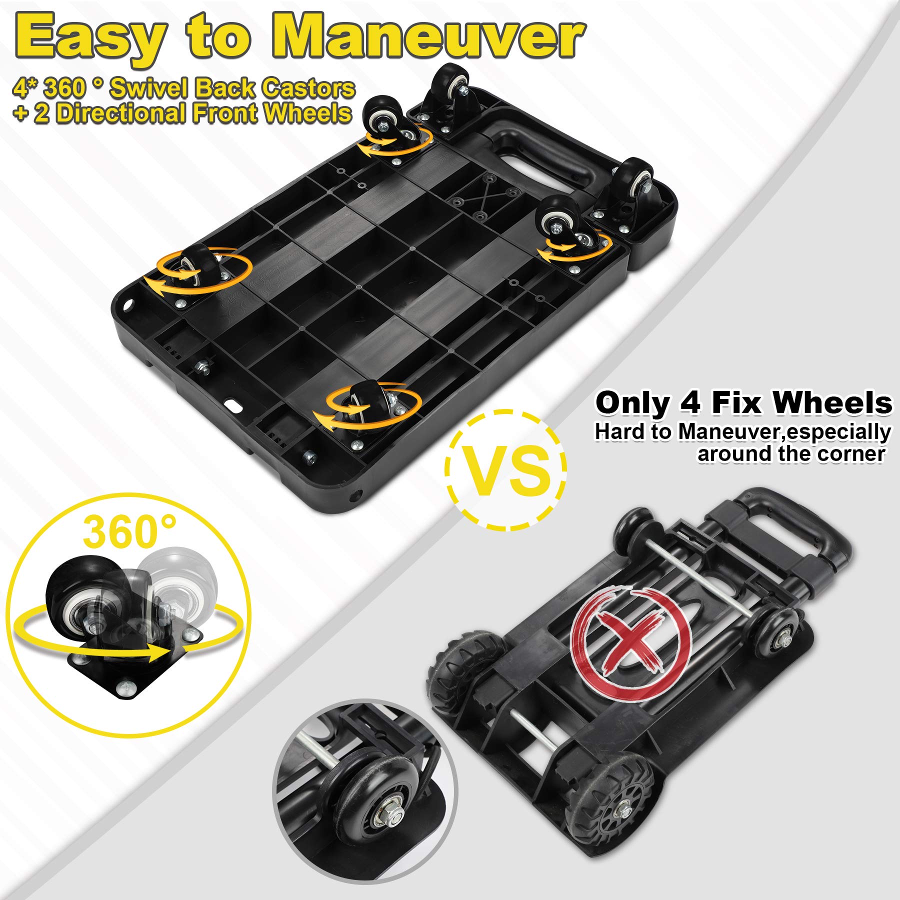 Folding Hand Truck, 550lbs Capacity 6 Wheels Heavy Duty Folding Luggage