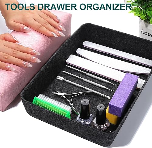 Miniatura 5 de HNYYZL Organizador de cajones de escritorio, paquete de 7 organizadores de cajones de fieltro poco profundos, contenedores de almacenamiento de