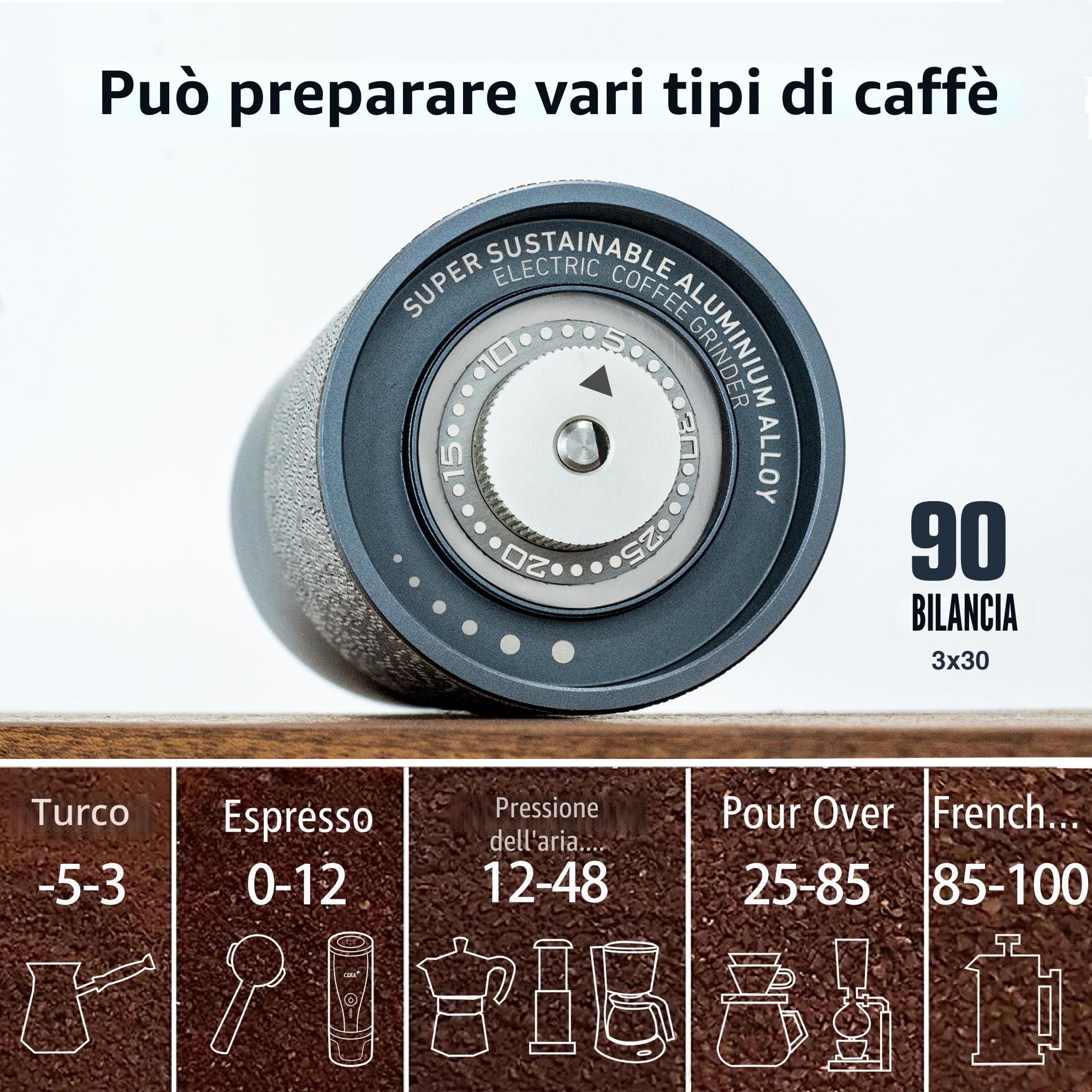 CERA + Macina Caffe Elettrico Con Custodia Per Il Trasporto, Piccolo Macinacaffè Professionale Per Caffè Espresso Per Casa, Viaggio