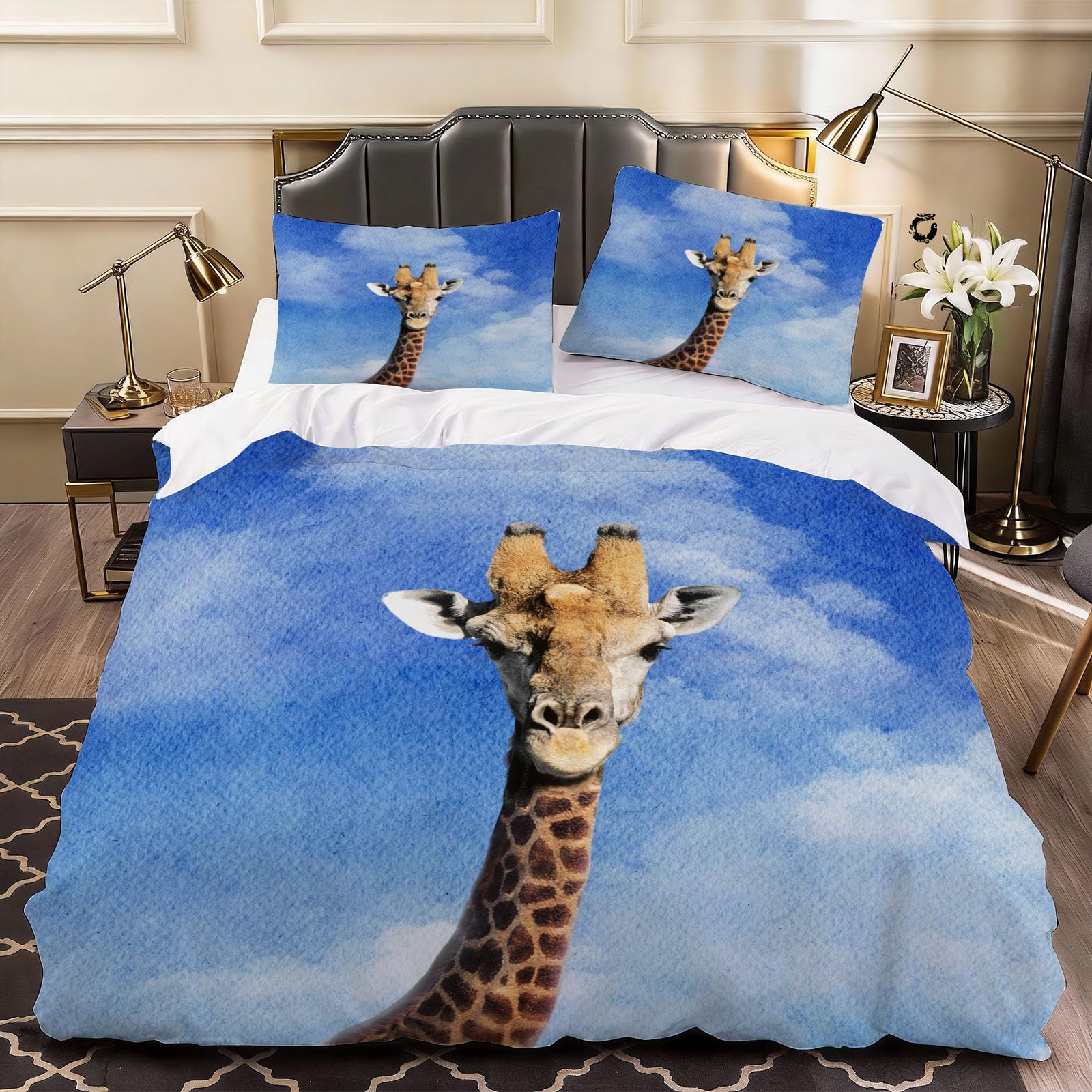 3D Giraffe Animal Duvet Cover Simple Bedding Double Bed Set, Soft Microfiber Comforter Cover Printed with Zipper Closure Quilt Coverr 200x200 cm and 2 Pillowcases