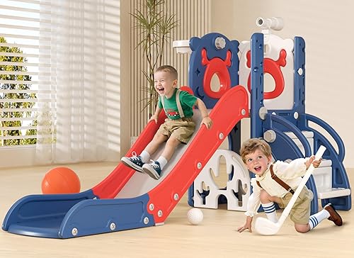 Miniatura 11 de XJD Tobogán 5 en 1 para niños pequeños, tobogán para niños de 1 a 3 años, conjunto de juegos para exteriores e interiores para niños pequeños con